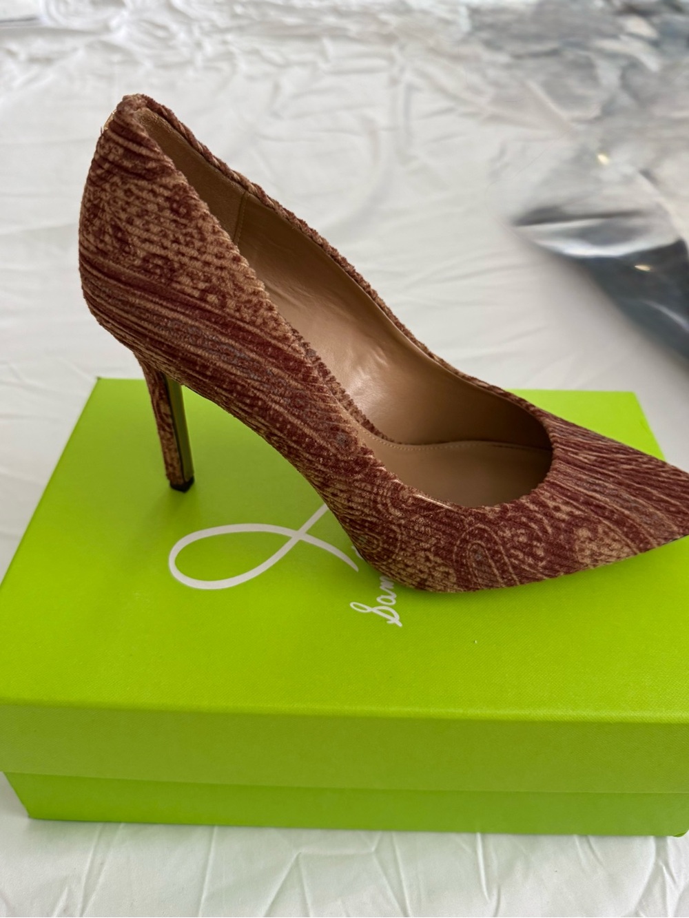 Sam Edelman Textured Rust Brown Pointed-Toe Stiletto Pump